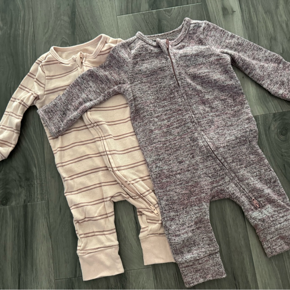 Cozy Kids One Pieces Footies - Pink and Gray